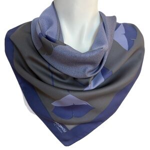 Jacqmar of London Vintage Silky Scarf – 27" Square Blue & Gray Abstract Floral